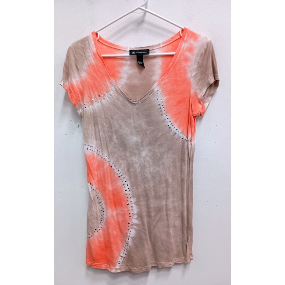 INC International Concepts BOHO Y2K Top Medium Orange Tan Tie Dye Studded
